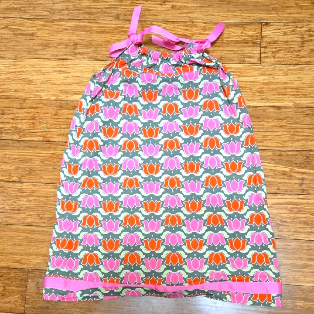 Hanna Andersson Gray Floral Dress with Pink Accents Ribbon